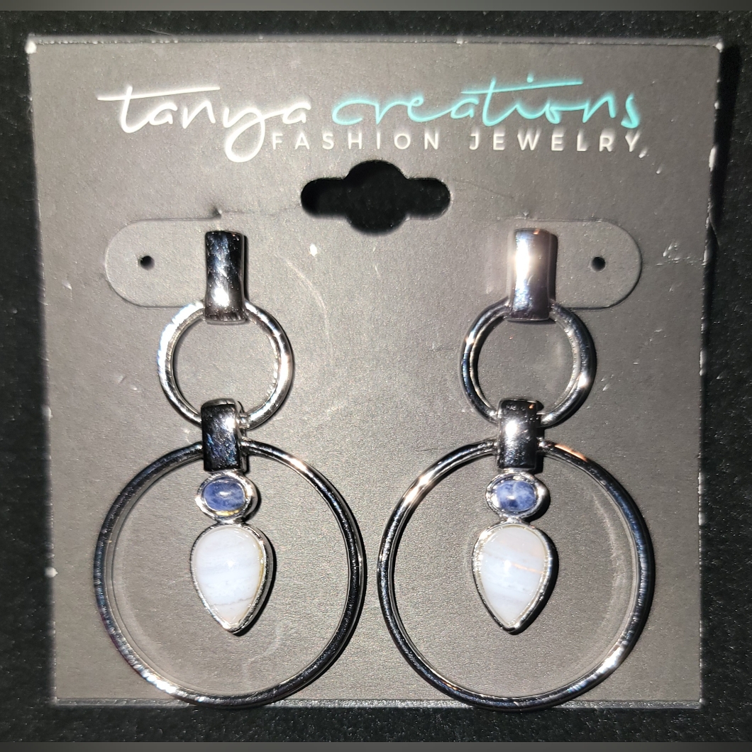 Silver, White, And Blue Dangle Earrings